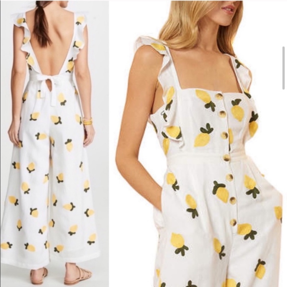 Anthropologie Red Carter Allison Lemon Embroidered Linen Jumpsuit - Picture 16 of 16